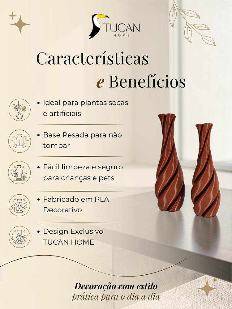 Vaso Decorativo Trevo - Kit com 2 Vasos Decoração Sala Quarto Aparador Rack Prateleira