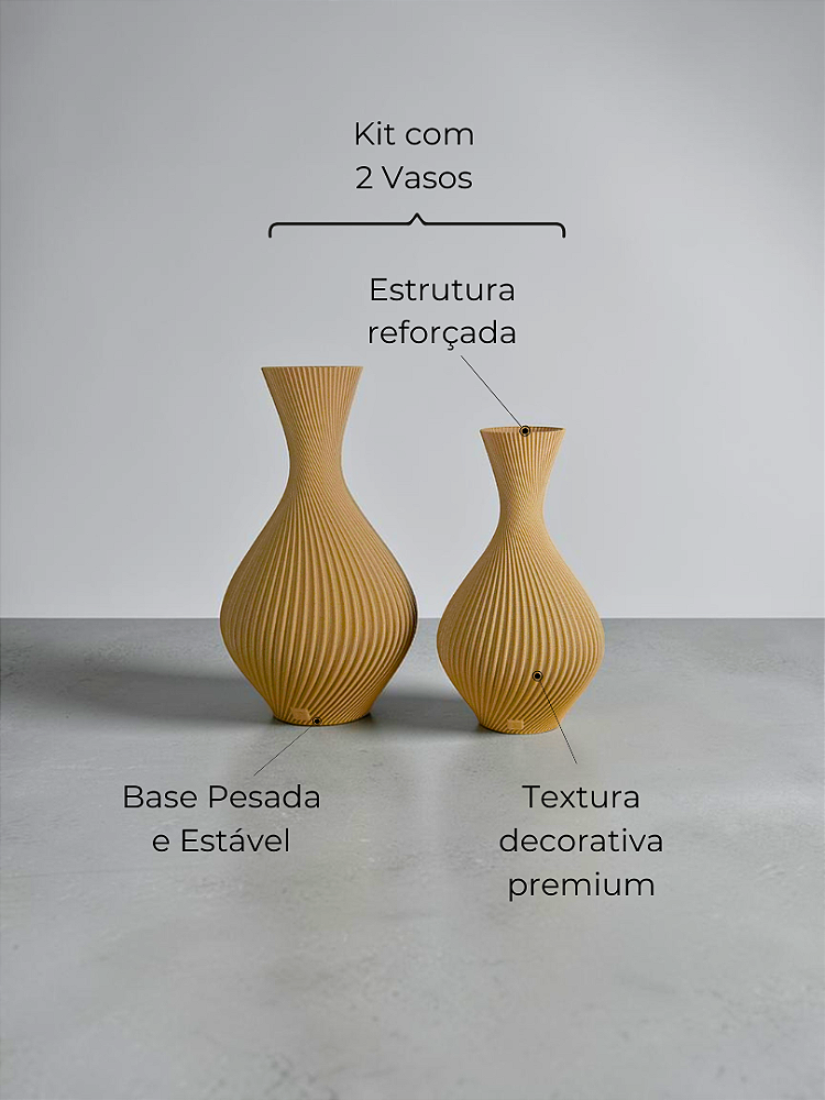 Vaso Decorativo Duna - Kit com 2 Vasos | Decoração Moderna Sala Quarto Aparador