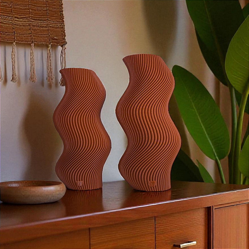 Vaso Decorativo Onda - Kit com 2 Vasos | Decoração para Sala Quarto Aparador