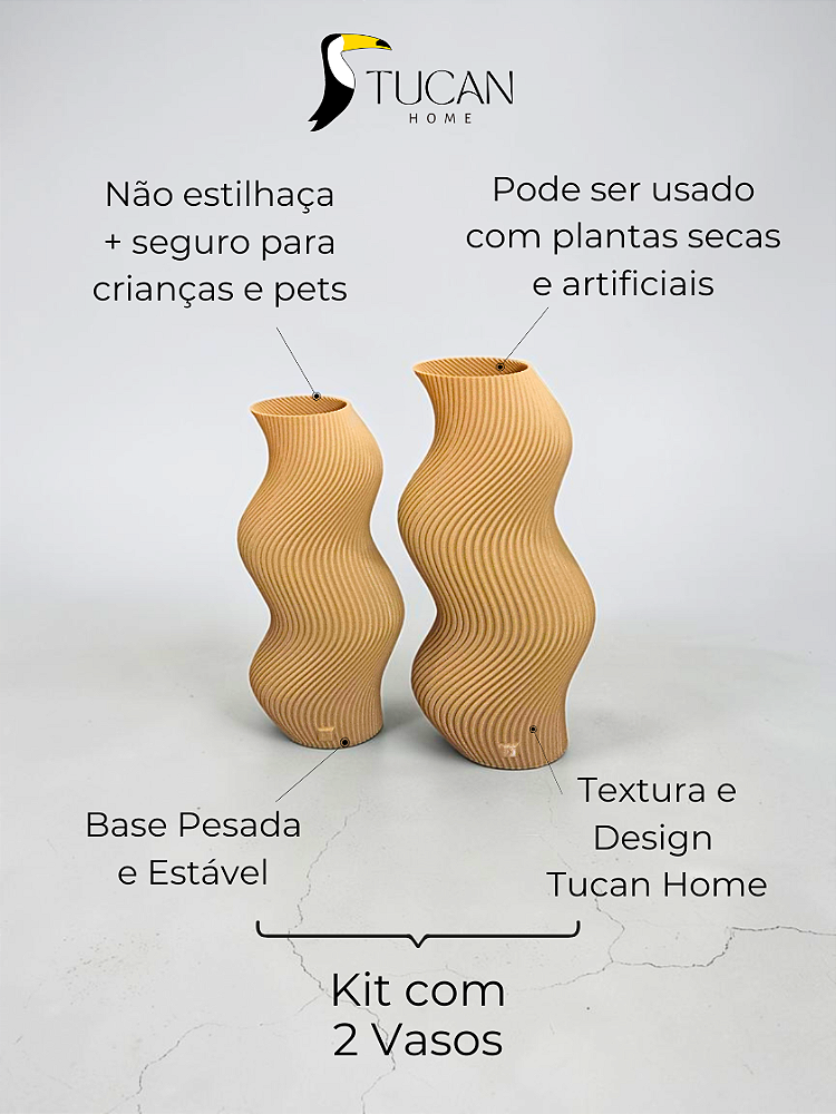 Vaso Decorativo Onda - Kit com 2 Vasos | Decoração para Sala Quarto Aparador