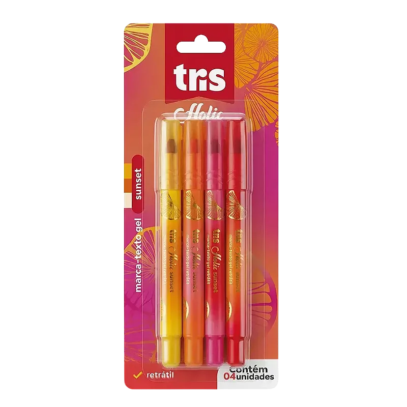 Marca-Texto em Gel Tris Sunset – Cartela com 4 Unidades
