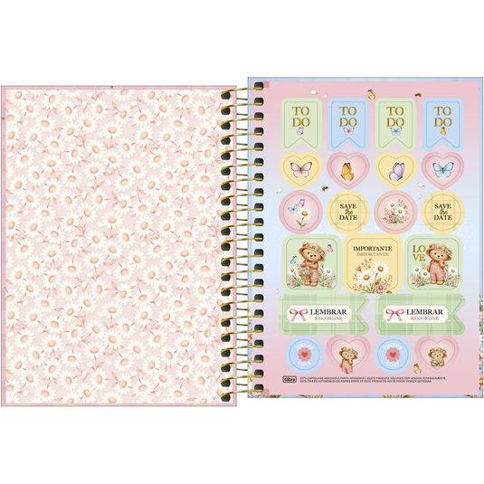 Caderneta Espiral Capa Dura Tilibra Love Bears 1/8 - 80 Folhas