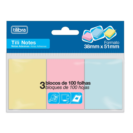 Bloco Adesivo Tilibra Notes 38 x 51 mm - 3 Cores