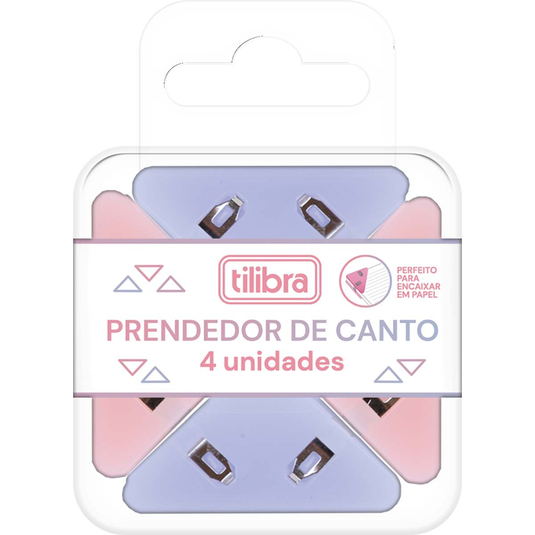 Prendedor de Papel de Canto Tilibra Rosa - Blister com 4 Unidades