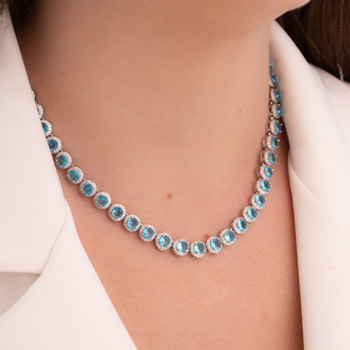 CHOKER REDONDA CRAVEJADA NA COR AZUL