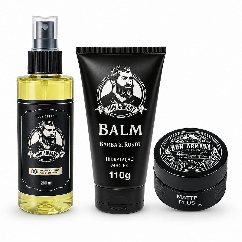 Kit Don Armany Completo – Body Splash 200ml + Balm Barba & Rosto 110g + Matte Pl