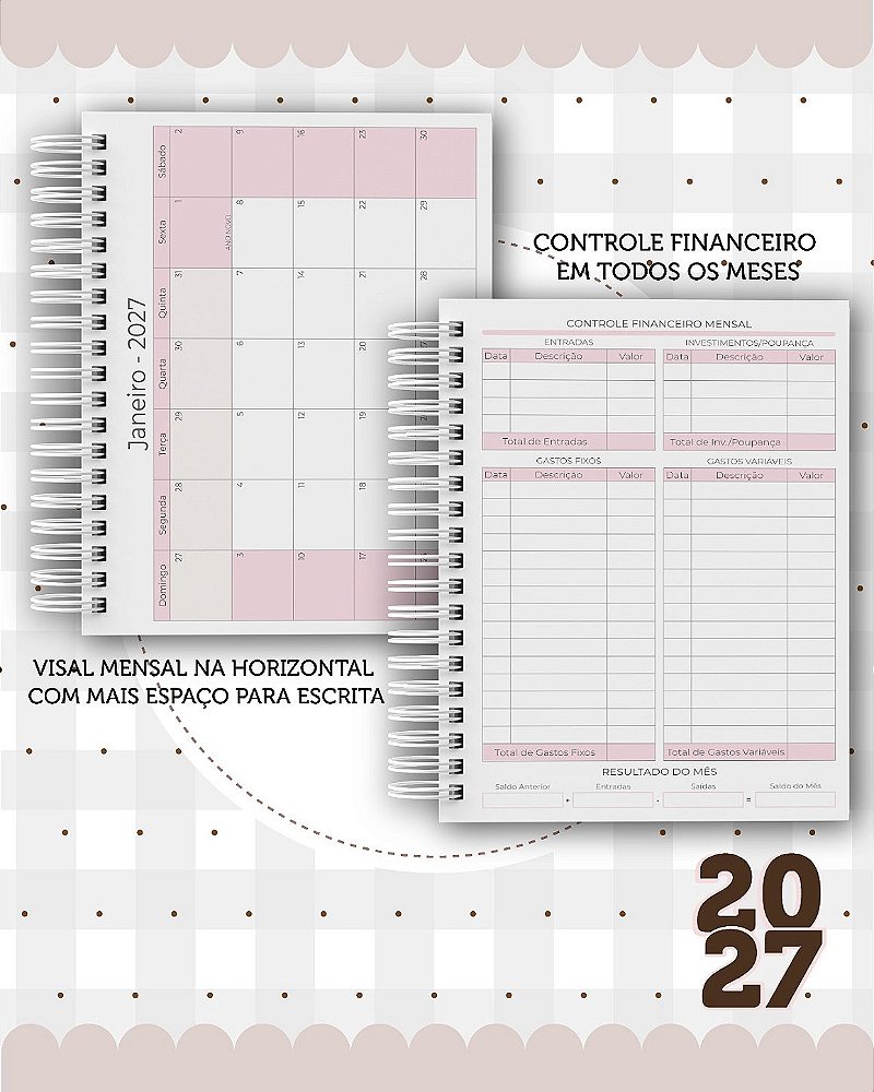 Agenda Personalizada 400 PÁGINAS 2027 - Coleção Delicada