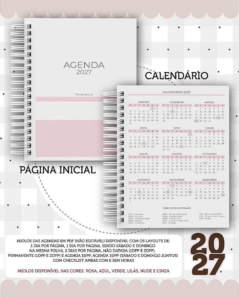Agenda Personalizada 400 PÁGINAS 2027 - Coleção Delicada