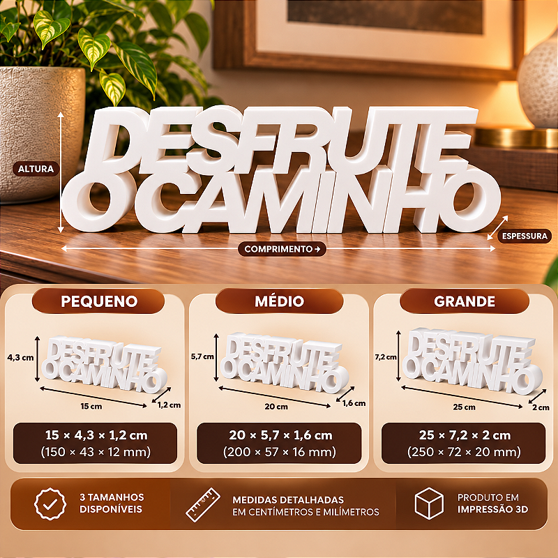 Letreiro branco -Desfrute o Caminho -Legendário Decorativo em Impressão 3D