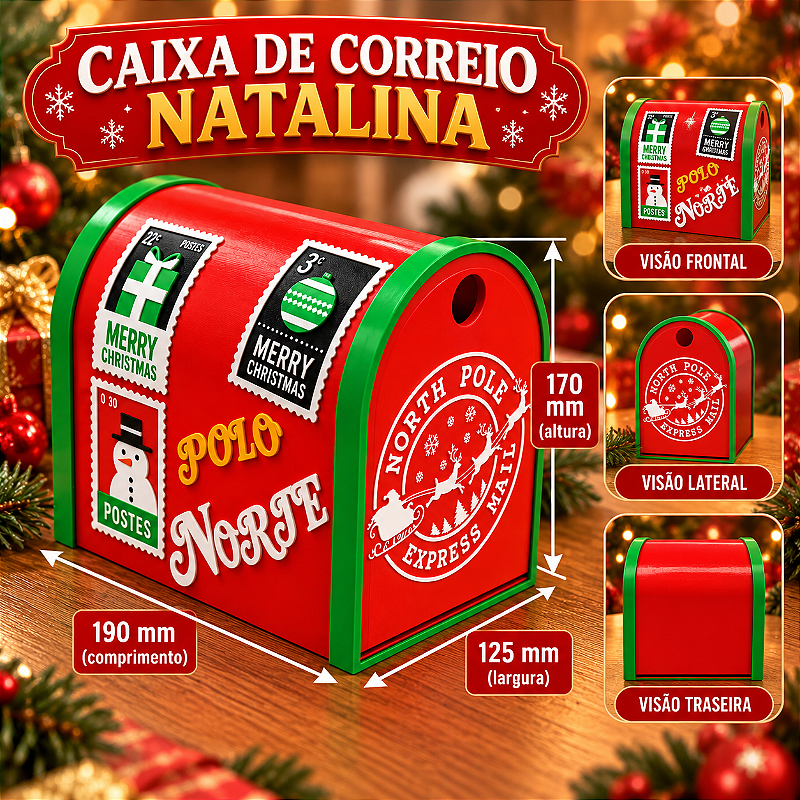 Caixa de Correio do Papai Noel Polo Norte Decorativa Natalina 3D