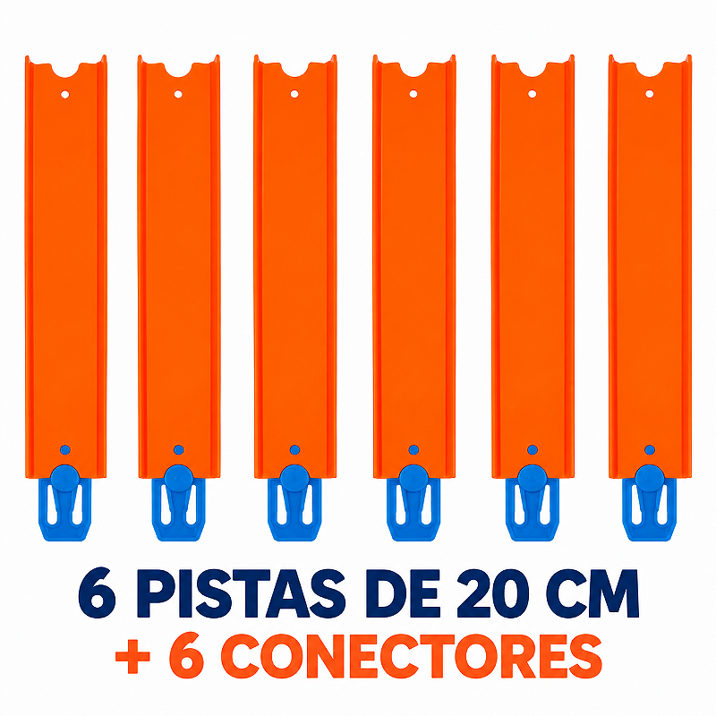 Kit 6 Pistas Retas 20 cm cada Compatíveis Com Hot Wheels Com Conectores