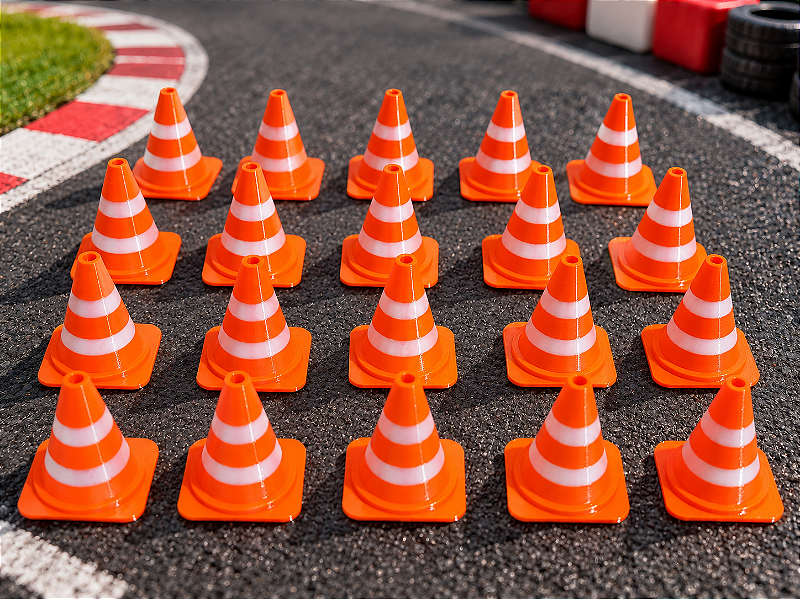kit 20 Cones Miniatura Escala 1:32 2,4 cm para Pistas de Carrinhos hotweels laranja e branco