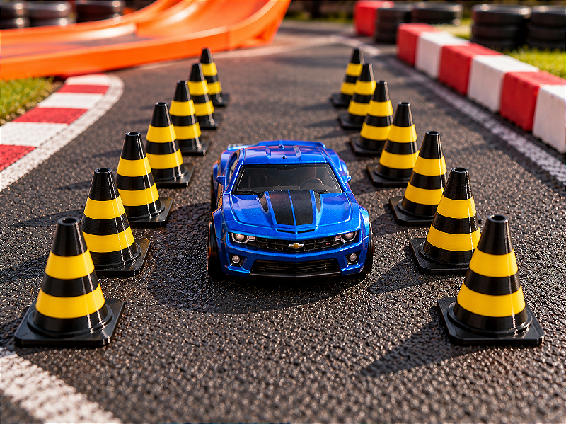 kit 20 Cones Miniatura Escala 1:32 2,4 cm para Pistas de Carrinhos hotweels preto e amarelo
