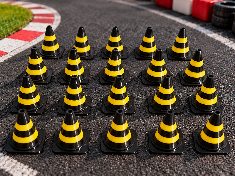 kit 20 Cones Miniatura Escala 1:32 2,4 cm para Pistas de Carrinhos hotweels preto e amarelo