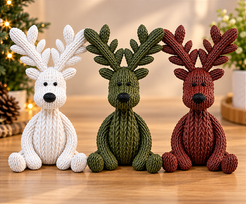 Rena Decorativa Estilo Crochê tricô Estilo Amigurumi em Impressão 3D – Decoração Natalina