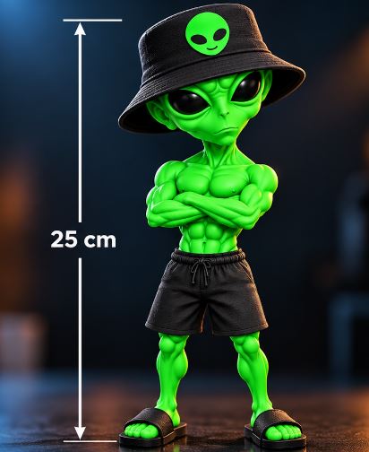 Boneco ET Alienígena Musculoso Verde com chapeu Decorativa 3D