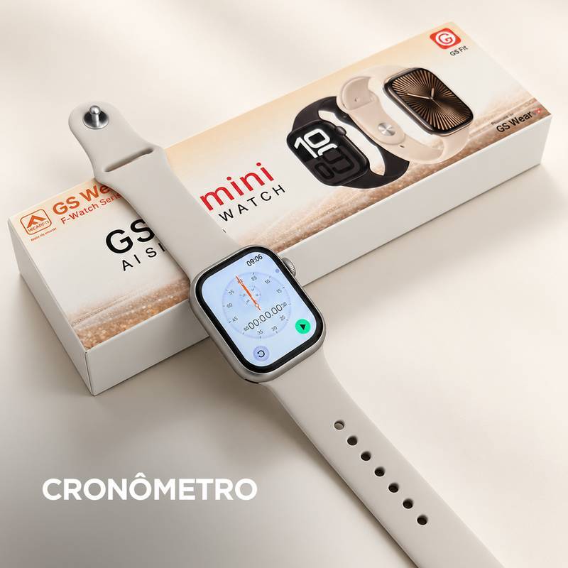 Smartwatch GSWEAR GS10 Mini 41mm Tela 1,75” IPS, Ligações, Ilha Dinâmica e IP67