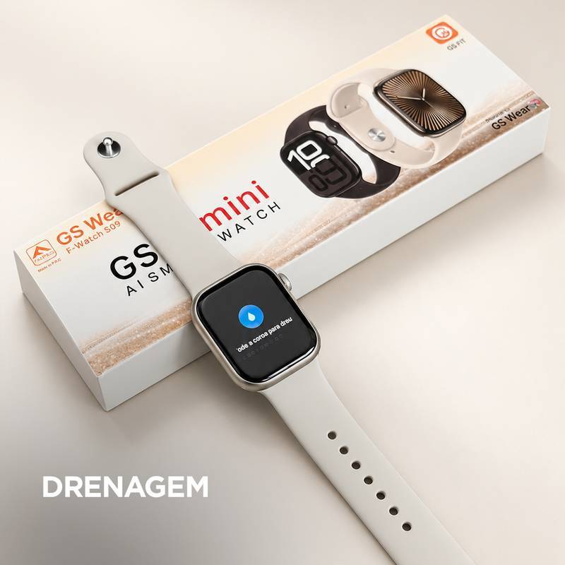Smartwatch GSWEAR GS10 Mini 41mm Tela 1,75” IPS, Ligações, Ilha Dinâmica e IP67