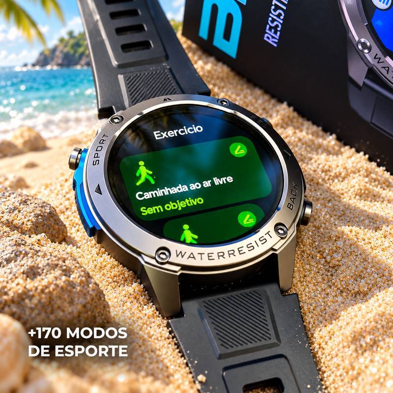 Smartwatch Wearzone BRAVE AMOLED 1,43” GPS Dual-Band L1+L5, 170+ Modos Esportivos, 5 ATM e IP69K
