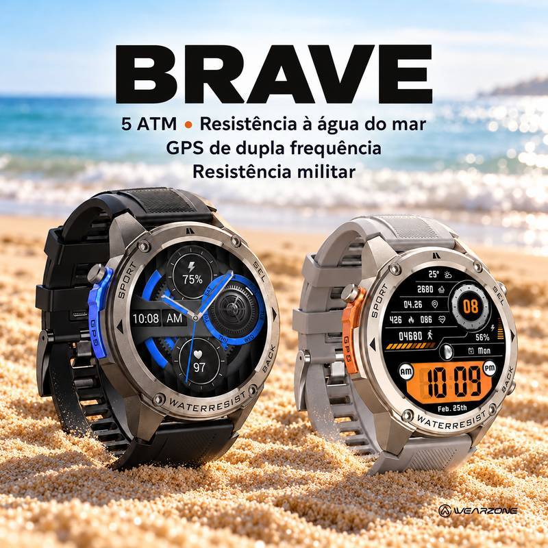 Smartwatch Wearzone BRAVE AMOLED 1,43” GPS Dual-Band L1+L5, 170+ Modos Esportivos, 5 ATM e IP69K