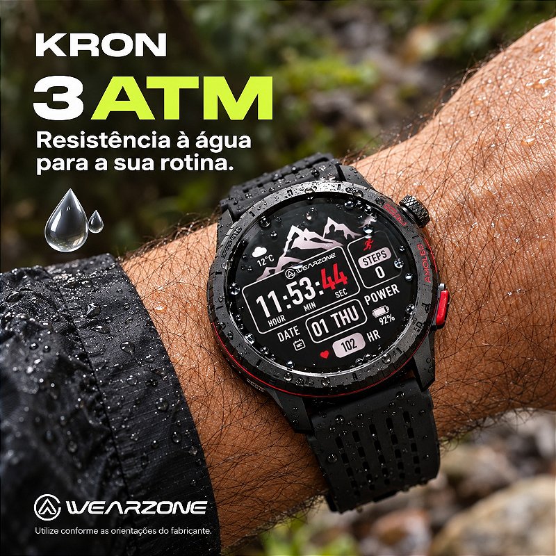 Smartwatch Wearzone KRON AMOLED com GPS Integrado, Chamadas Bluetooth, 3 ATM e Pulseira de Silicone