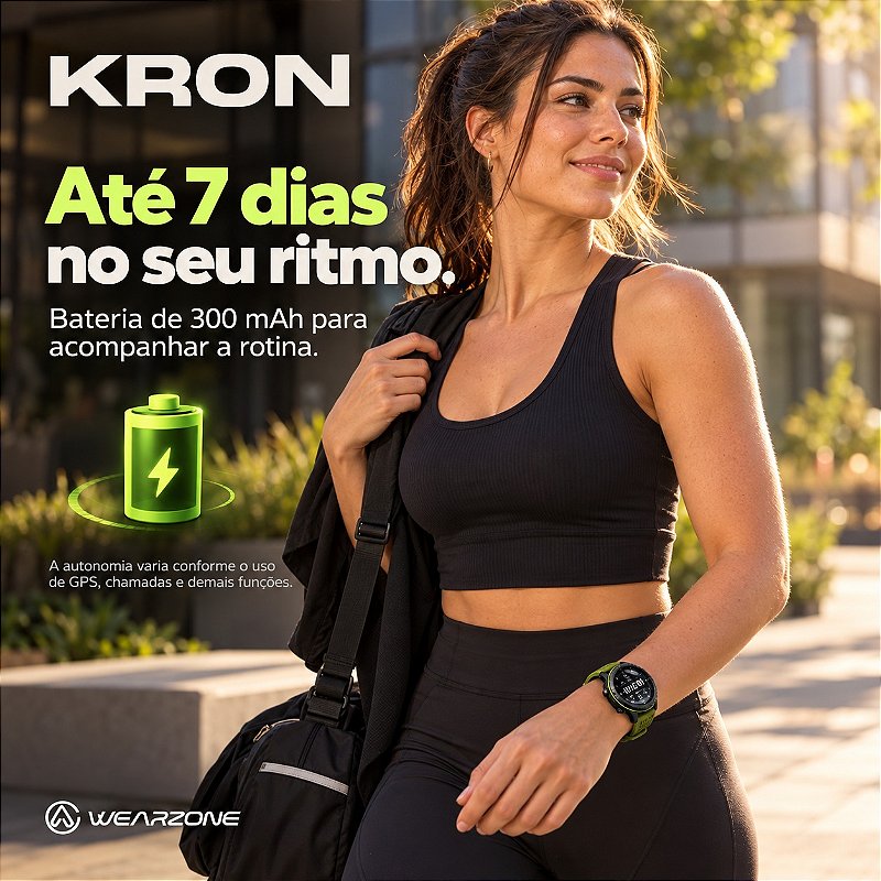 Smartwatch Wearzone KRON AMOLED com GPS Integrado, Chamadas Bluetooth, 3 ATM e Pulseira de Silicone