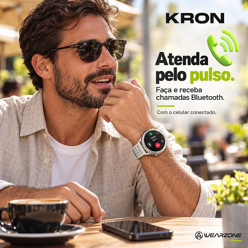 Smartwatch Wearzone KRON AMOLED com GPS Integrado, Chamadas Bluetooth, 3 ATM e Pulseira de Silicone
