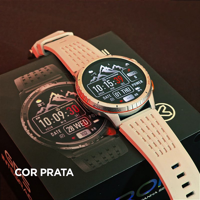 Smartwatch Wearzone KRON AMOLED com GPS Integrado, Chamadas Bluetooth, 3 ATM e Pulseira de Silicone