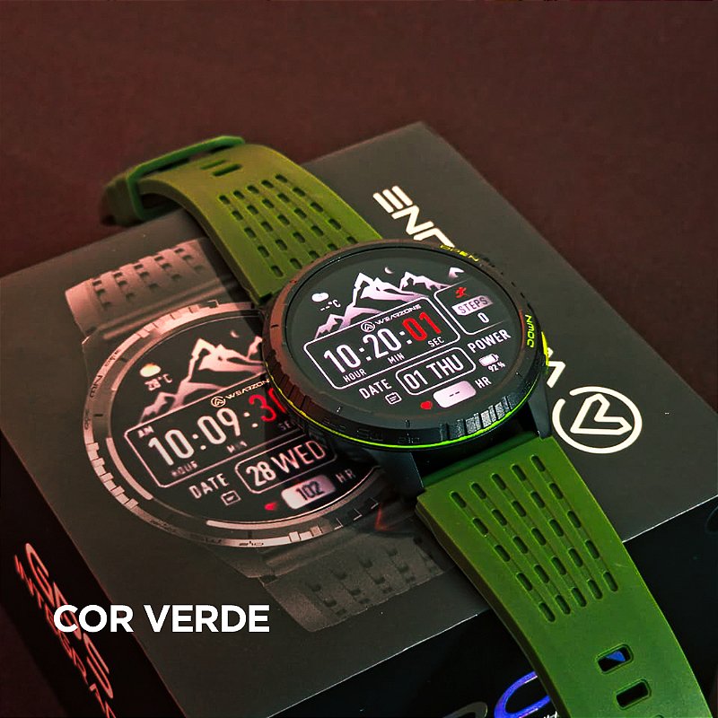 Smartwatch Wearzone KRON AMOLED com GPS Integrado, Chamadas Bluetooth, 3 ATM e Pulseira de Silicone