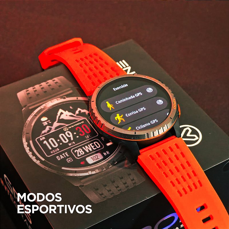 Smartwatch Wearzone KRON AMOLED com GPS Integrado, Chamadas Bluetooth, 3 ATM e Pulseira de Silicone