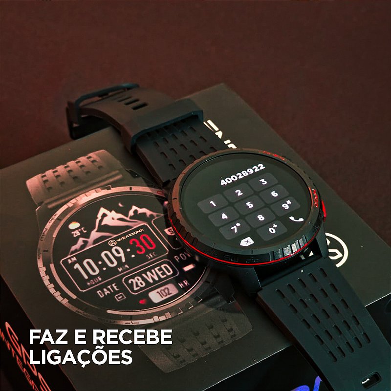 Smartwatch Wearzone KRON AMOLED com GPS Integrado, Chamadas Bluetooth, 3 ATM e Pulseira de Silicone