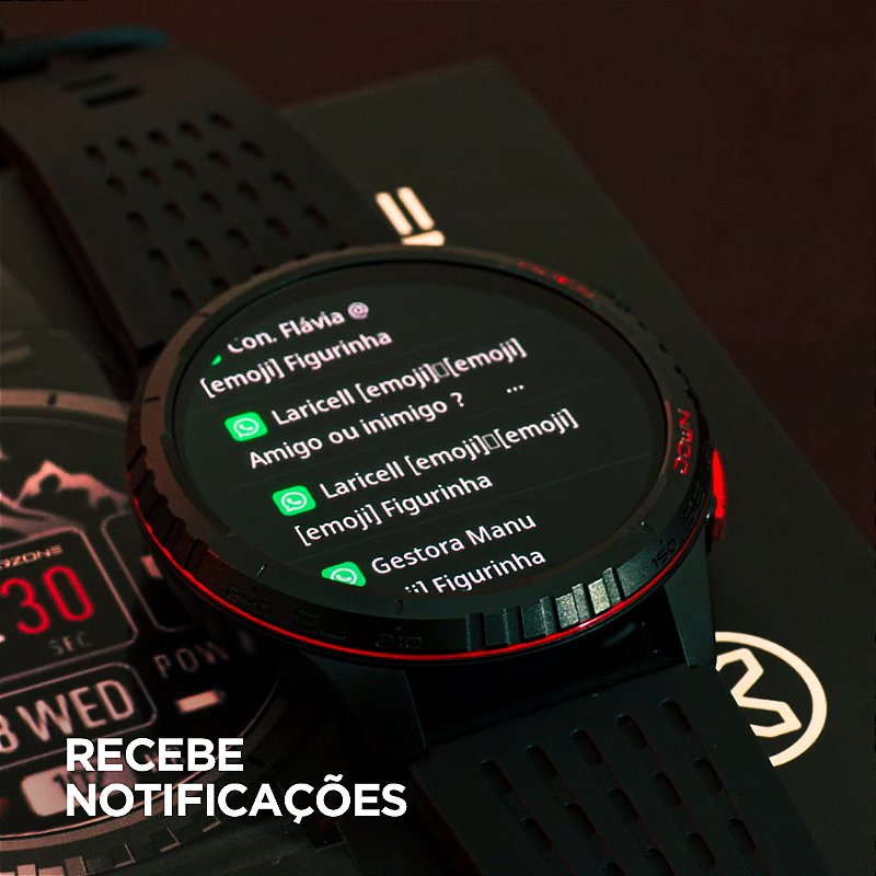 Smartwatch Wearzone KRON AMOLED com GPS Integrado, Chamadas Bluetooth, 3 ATM e Pulseira de Silicone