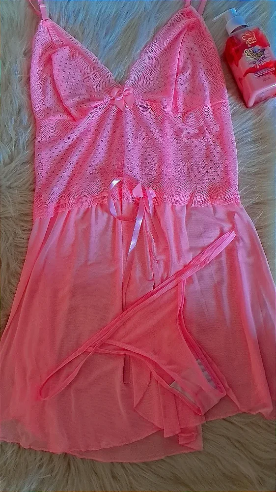 Camisola com renda e fita plus tamanho 50 acompanha a calçinha
