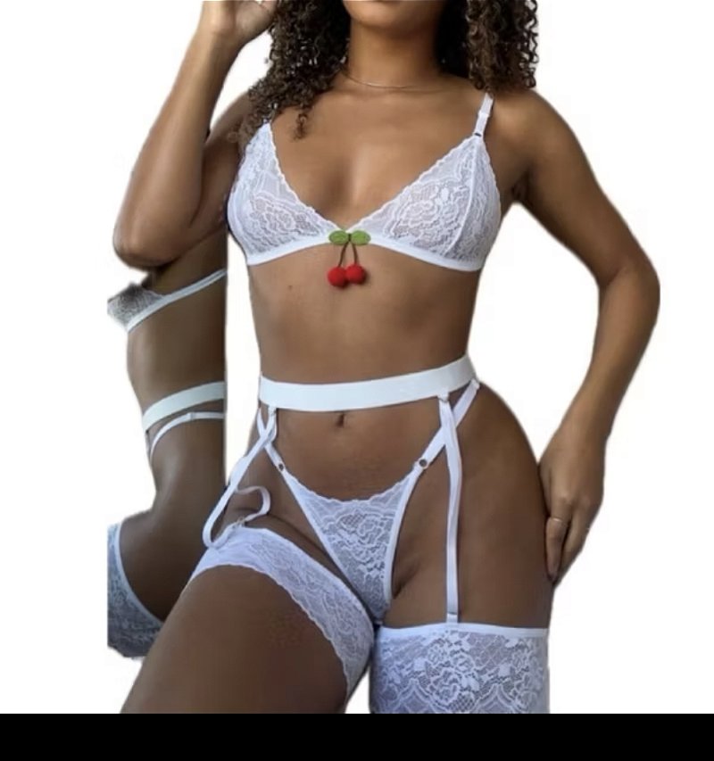 Conjunto cereja com cinta liga