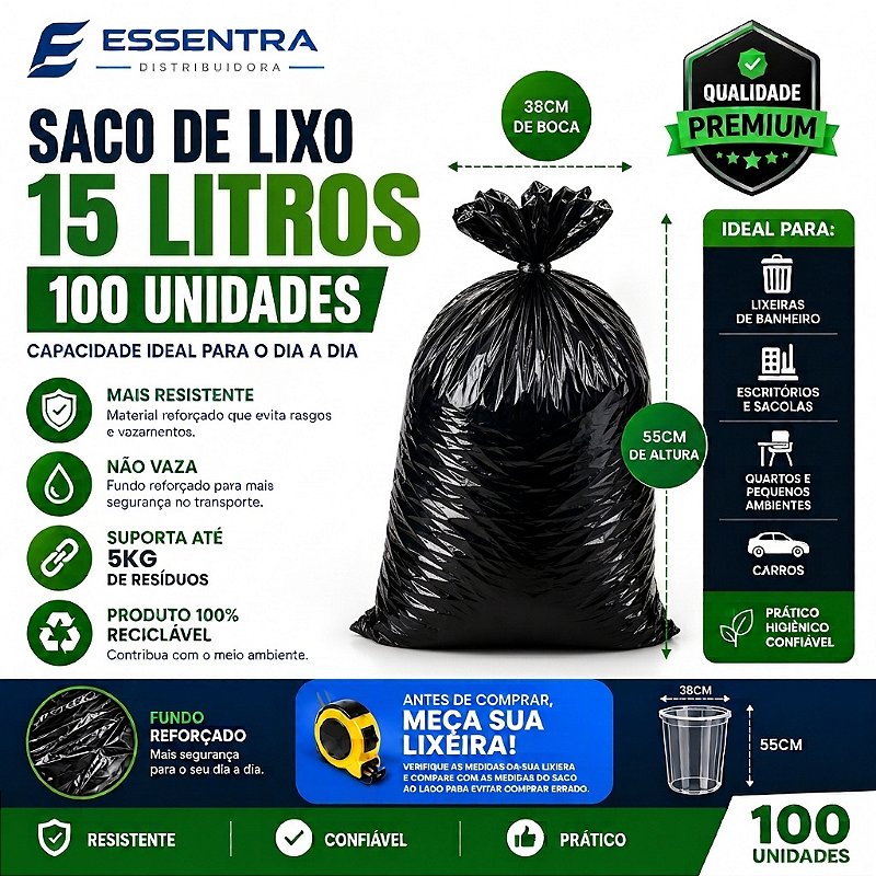 Saco para Lixo 15 Litros