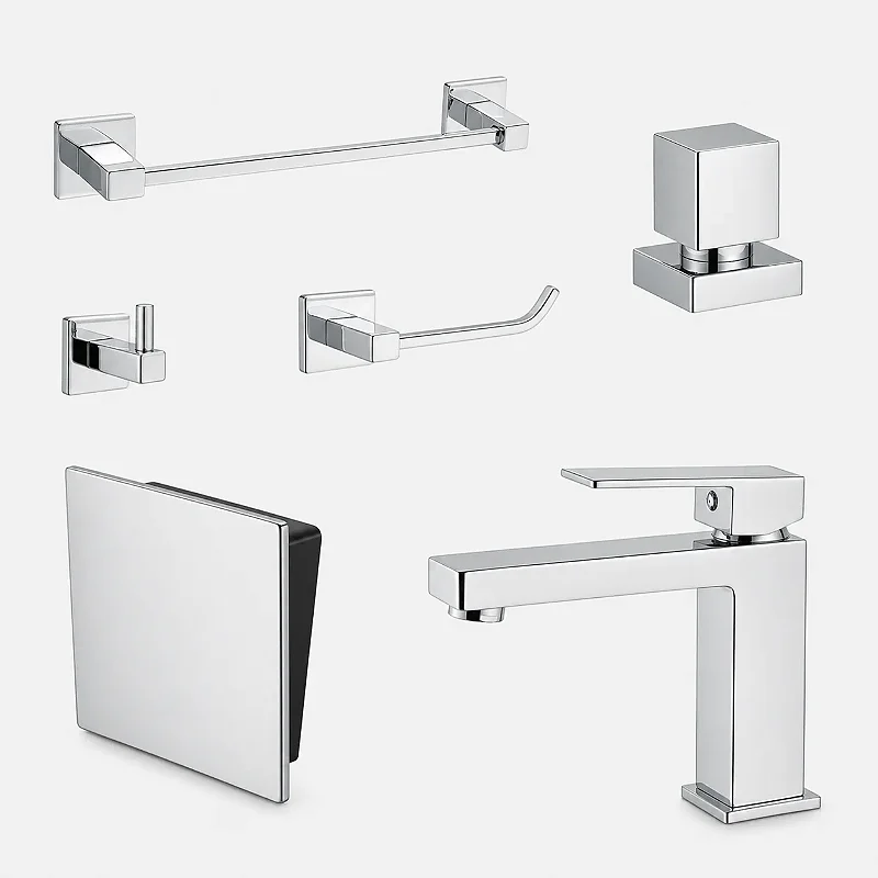Kit Lavabo Square 6 Peças Acessórios Banheiro