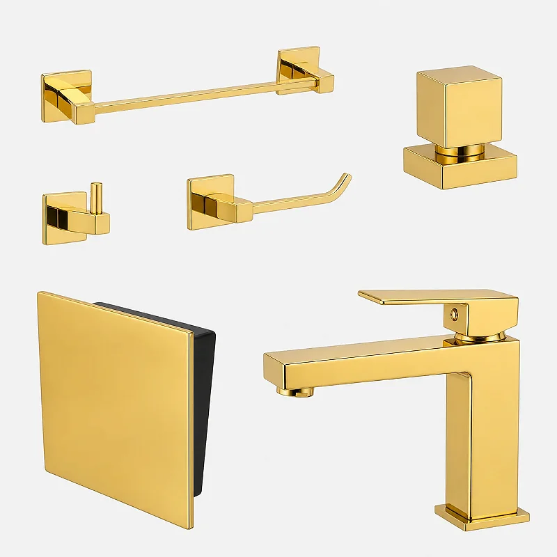 Kit Lavabo Square 6 Peças Acessórios Banheiro