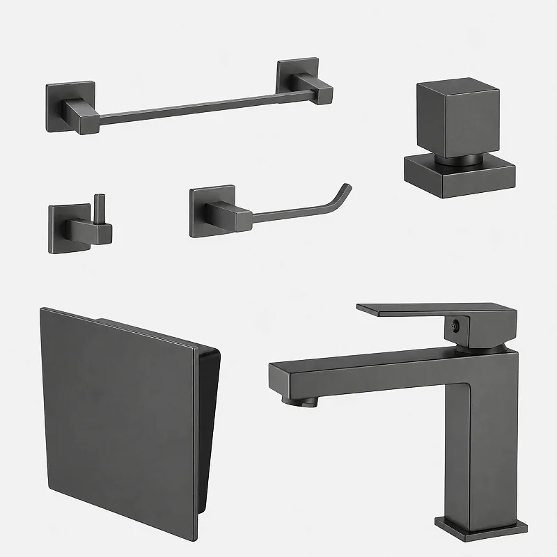 Kit Lavabo Square 6 Peças Acessórios Banheiro