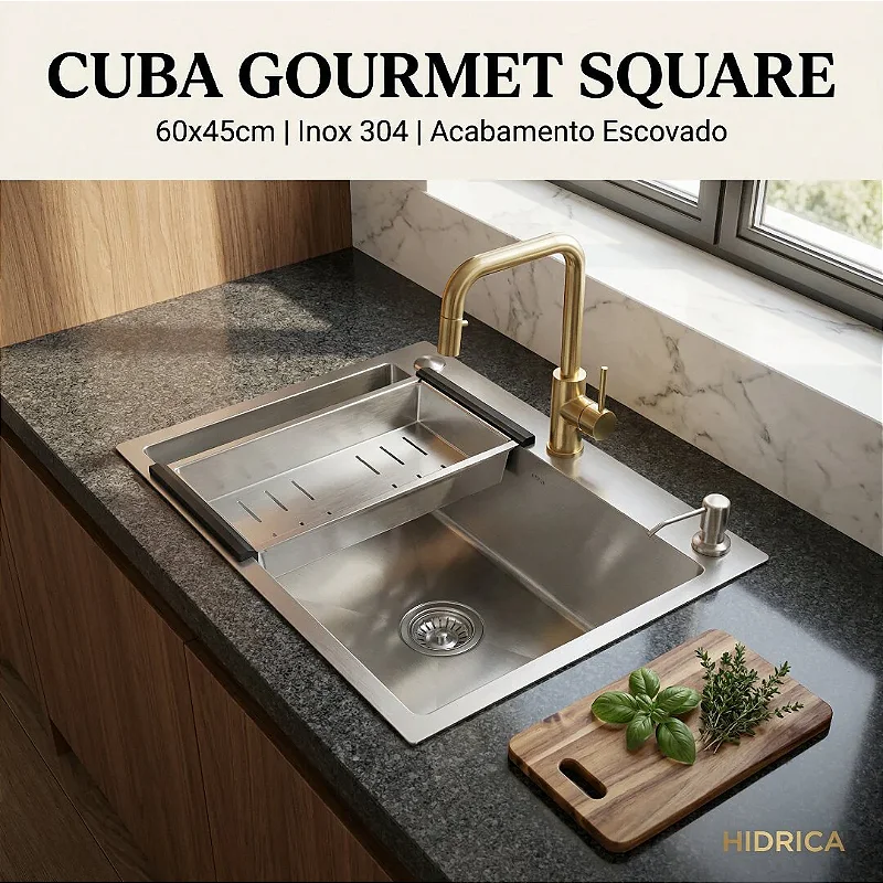 Hídrica Metais Cuba Gourmet Square 60x45 Inox 304