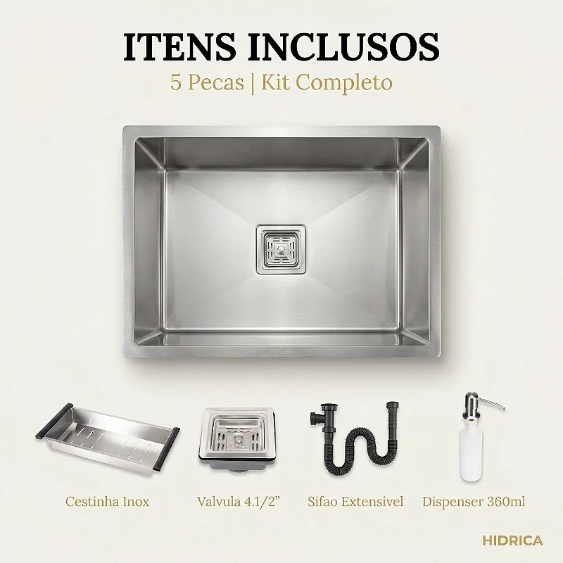 Hídrica Metais Cuba Gourmet Square 60x45 Inox 304