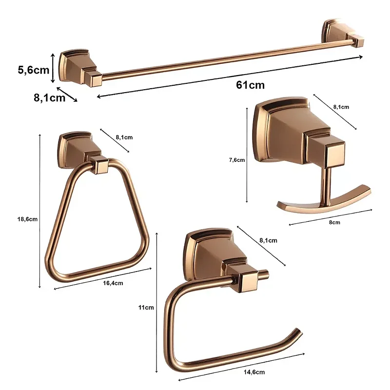 Hídrica Kit de Acessórios para Banheiro Ornare Rosé Gold