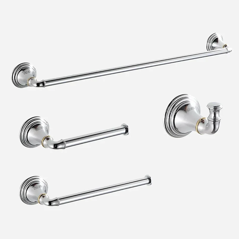 Kit de acessórios para banheiro com 4 peças em Aço Inox 304, acabamento bicolor e design Provençal.