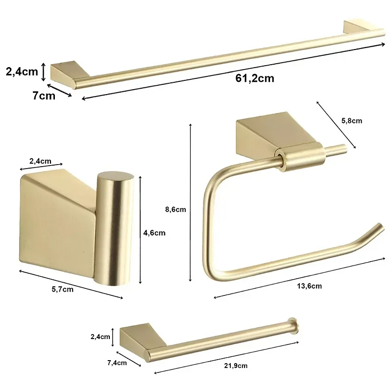 Hidrica Metais Kit Penduradores Minimal Dourado 4 Peças