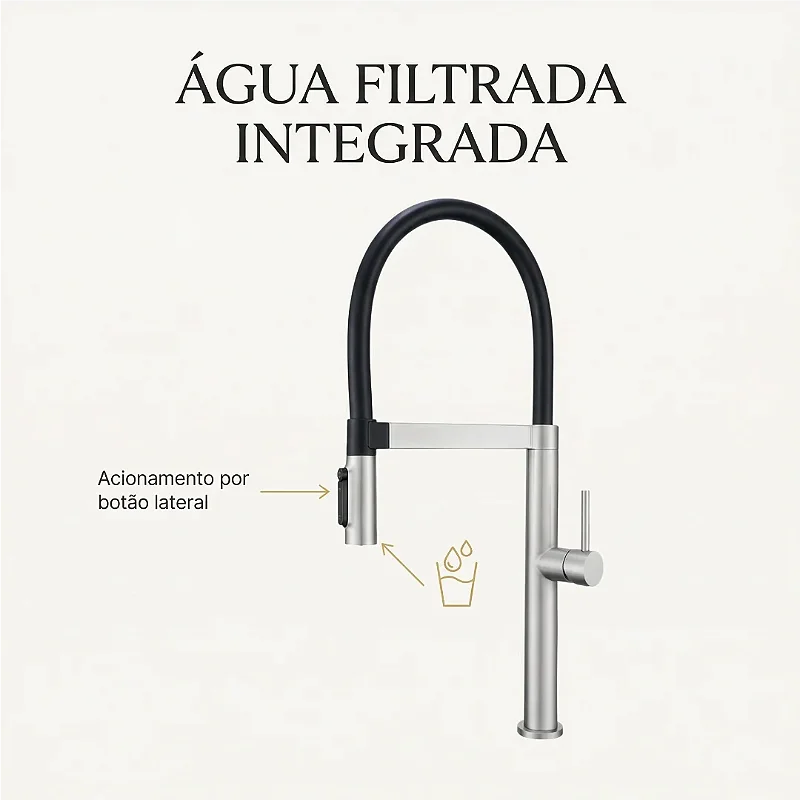 Hídrica Metais Torneira Gourmet New Slim Monocomando Filtro