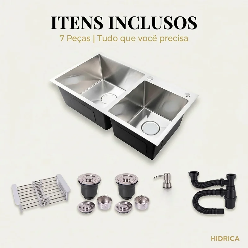 Hídrica Metais Cuba Dupla Square 78x43 Inox 304 Escovada