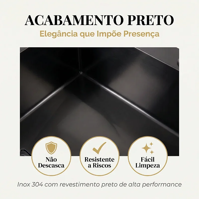 Hídrica Metais Cuba Gourmet Artisan 78x45 Inox 304 Preta