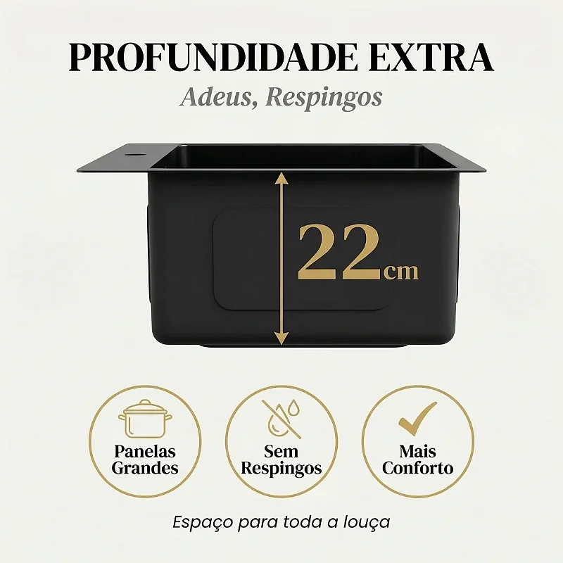 Hídrica Metais Cuba Gourmet Artisan 78x45 Inox 304 Preta