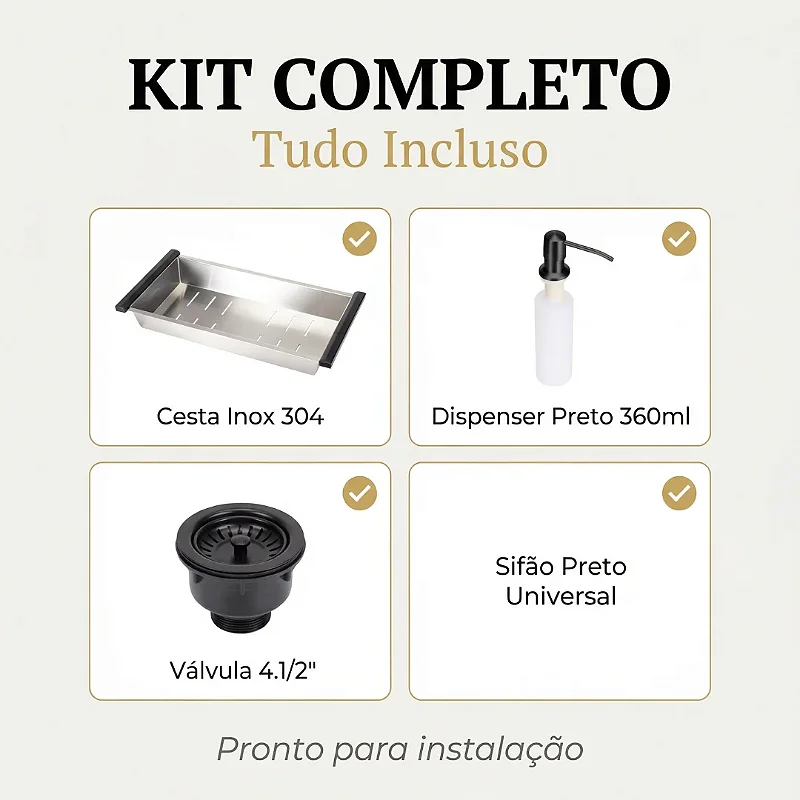 Hídrica Metais Cuba Gourmet Artisan 78x45 Inox 304 Preta