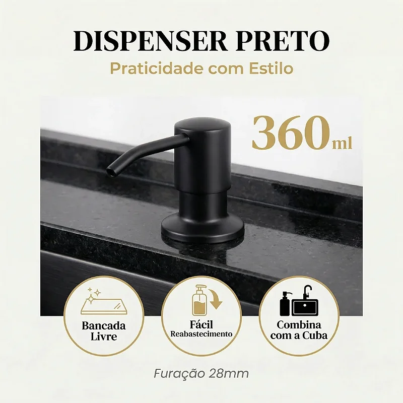 Hídrica Metais Cuba Gourmet Artisan 78x45 Inox 304 Preta