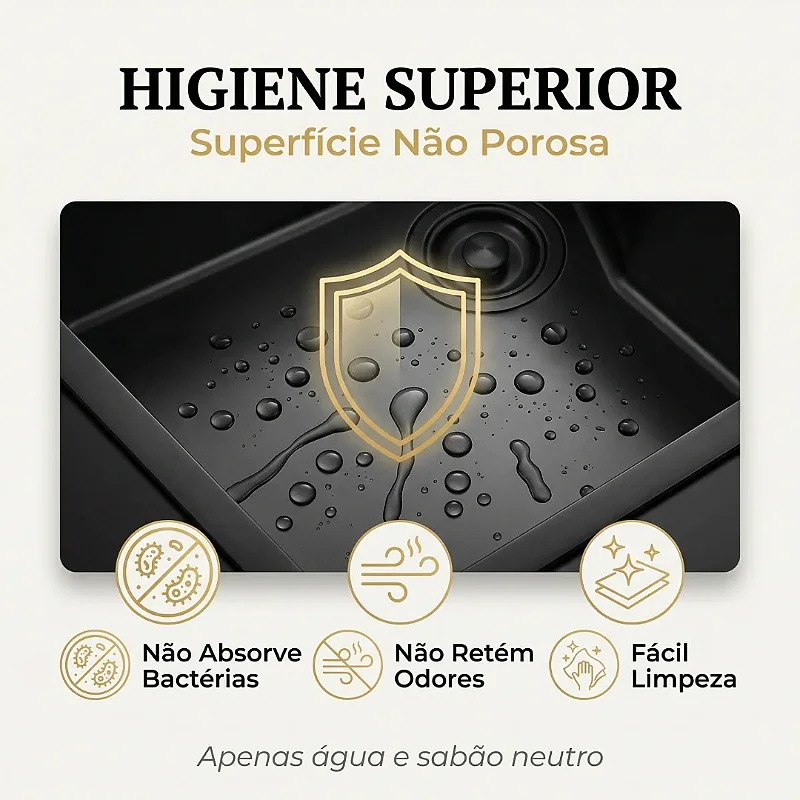 Hídrica Metais Cuba Gourmet Artisan 78x45 Inox 304 Preta